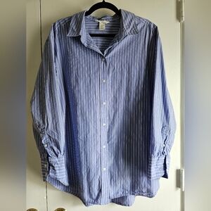 H&M Blue Stripe Poplin Cotton Button Down Large
